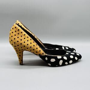 Loeffler Randall Shoes Womens 9 Black Brown Calf Hair Pumps Polka Dot Heels